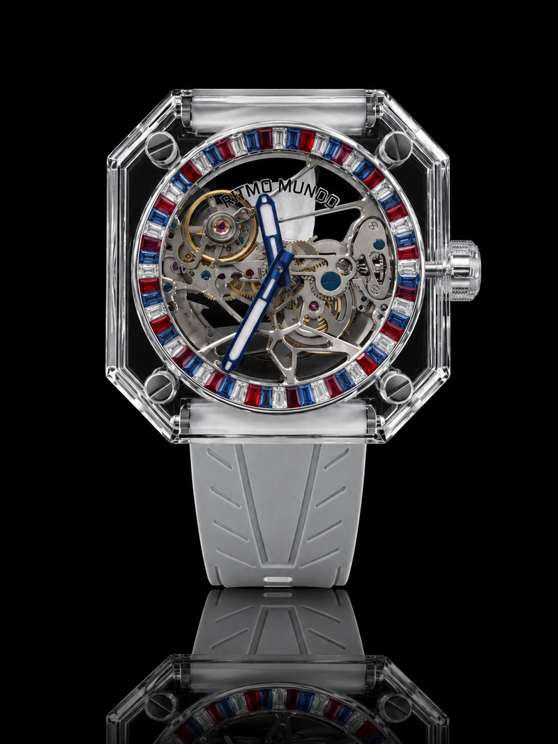 Pegasus USA Red White Blue  Stone Sapphire Skeleton Automatic Watch USA