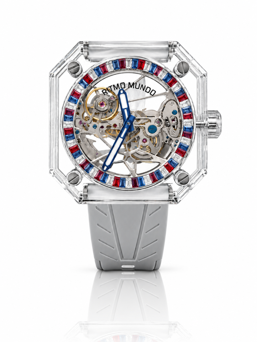 Pegasus USA Red White Blue  Stone Sapphire Skeleton Automatic Watch USA