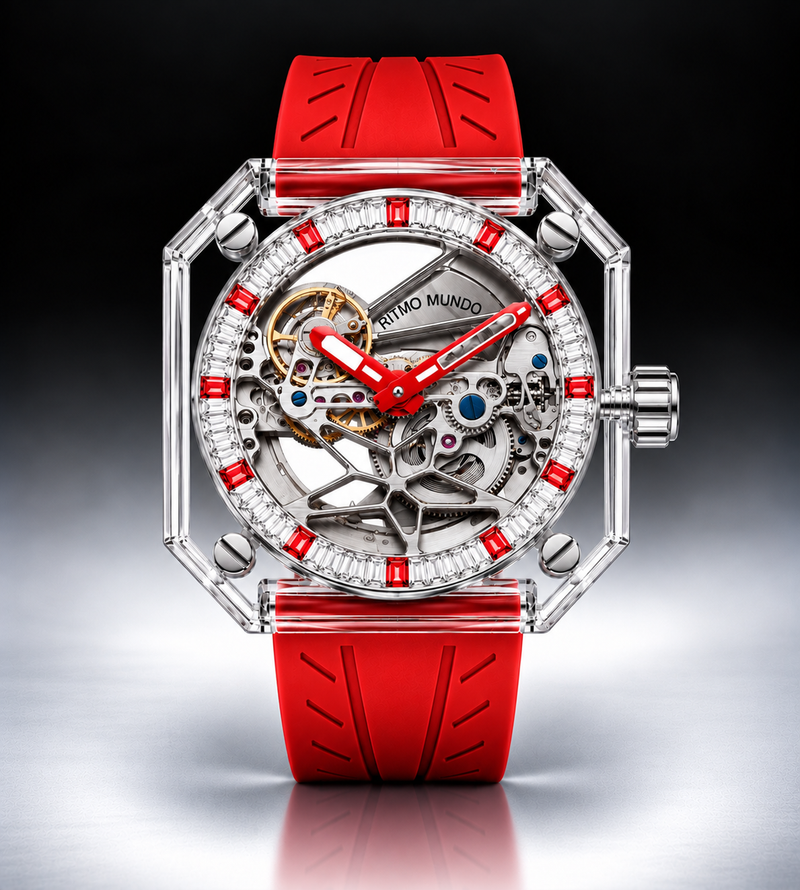 Pegasus Red Stone Sapphire Skeleton Automatic Watch
