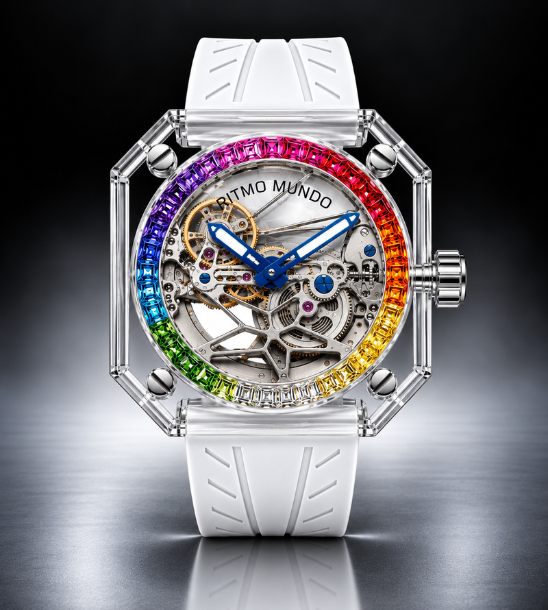 Pegasus Rainbow Stone Sapphire Skeleton Automatic Watch