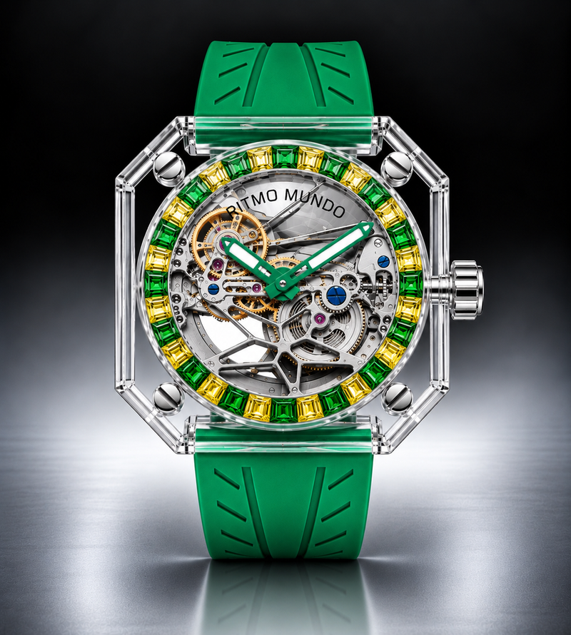 Pegasus Brazil Purple and Yellow Stone Sapphire Skeleton Automatic Watch