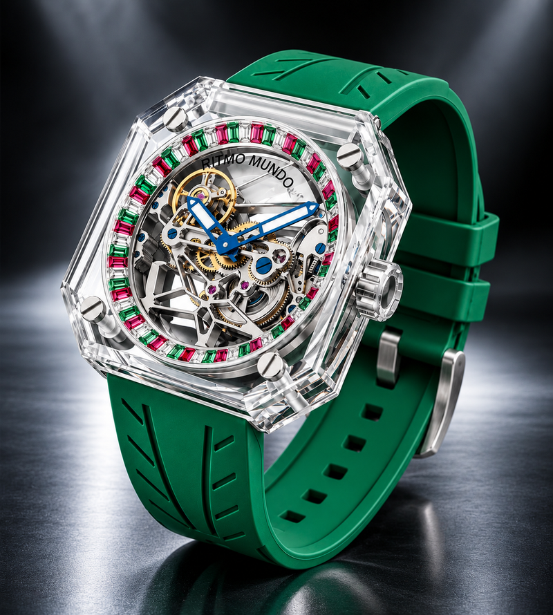 Pegasus Green, Red, White Stone Sapphire Skeleton Automatic Watch