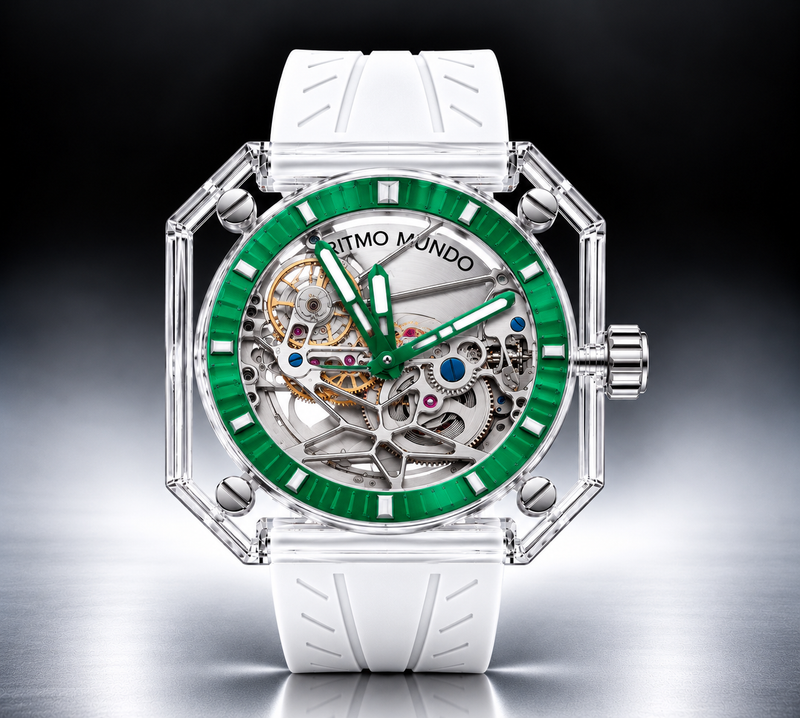 Pegasus Green Sapphire Skeleton Automatic Watch