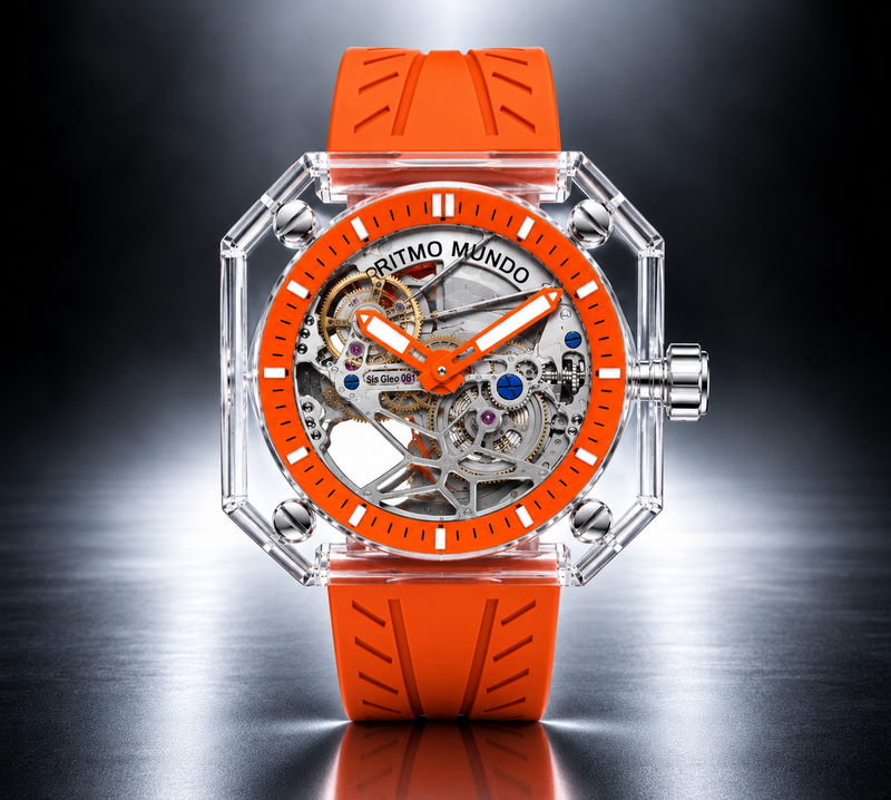 Pegasus Orange Sapphire Skeleton Automatic Watch