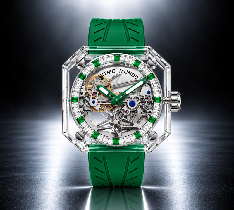 Pegasus Green Stone Sapphire Skeleton Automatic Watch