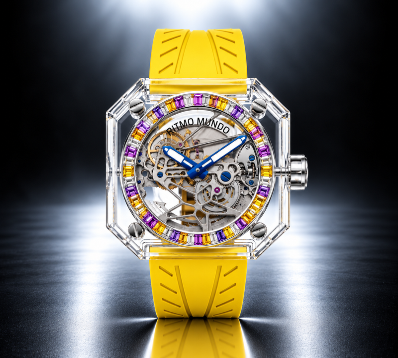 Pegasus Purple & Gold Stone Sapphire Skeleton Automatic Watch