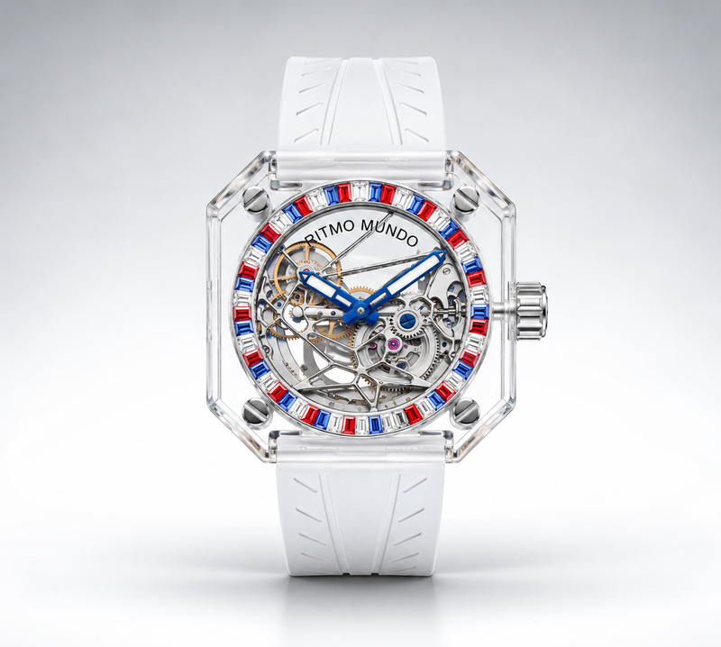 Pegasus USA Red White Blue  Stone Sapphire Skeleton Automatic Watch USA