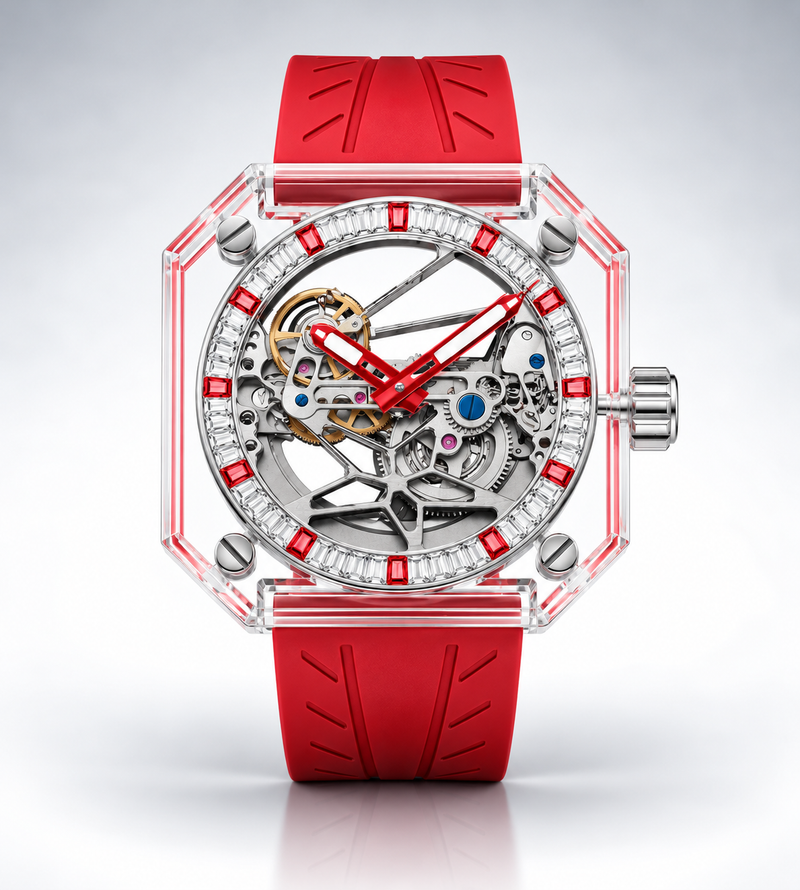 Pegasus Red Stone Sapphire Skeleton Automatic Watch