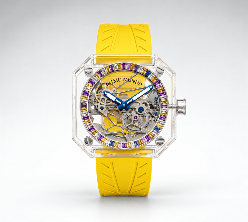 Pegasus Purple & Gold Stone Sapphire Skeleton Automatic Watch