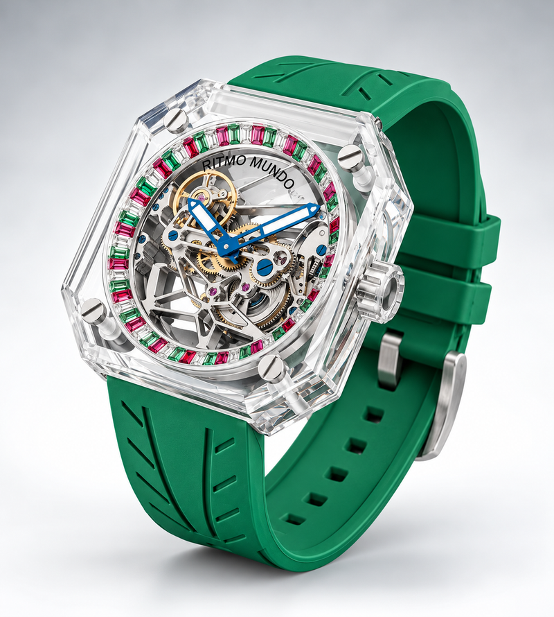 Pegasus Green, Red, White Stone Sapphire Skeleton Automatic Watch